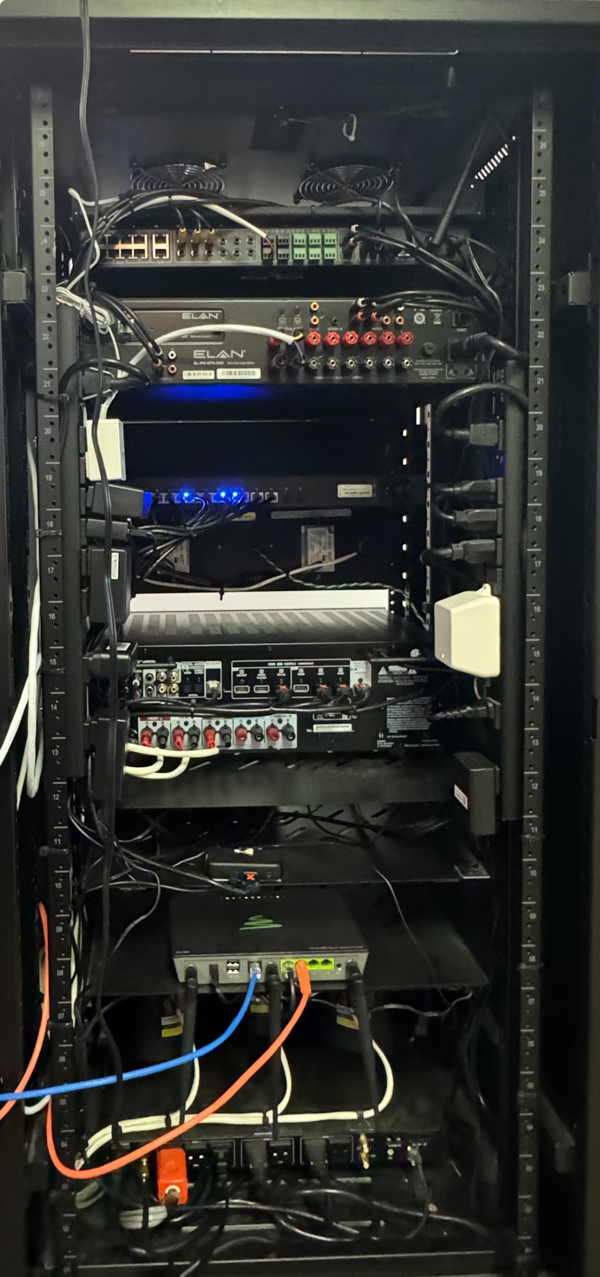 ELAN home automation and multi-zone audio rack with full AV integration