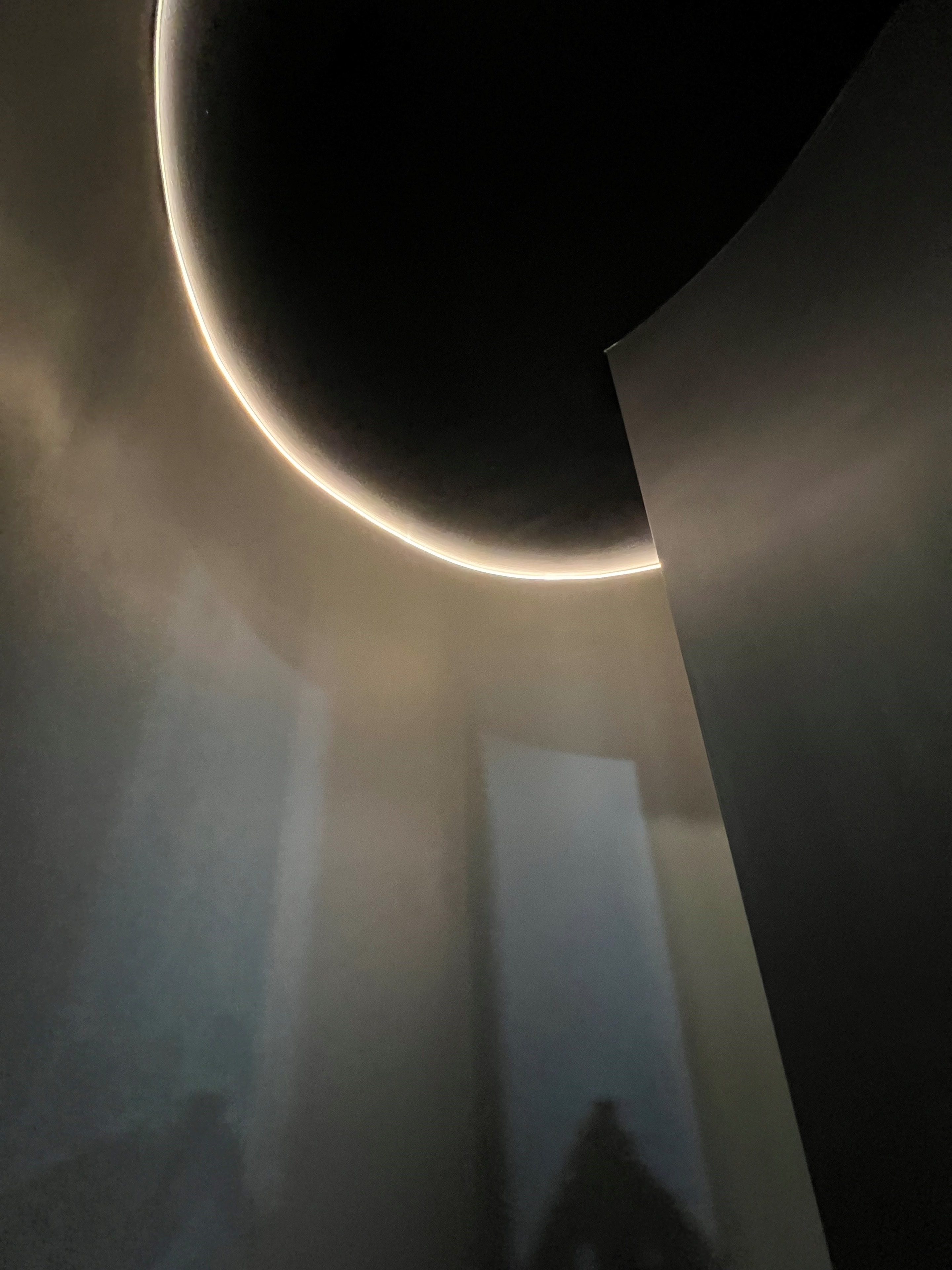 Architectural curved LED strip lighting recessed into a custom ceiling soffit